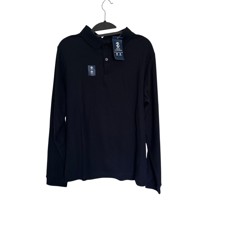 IZOD Approved Schoolwear Men's Medium Navy Long Sleeve‎ Polo Shirt NWT Stretch